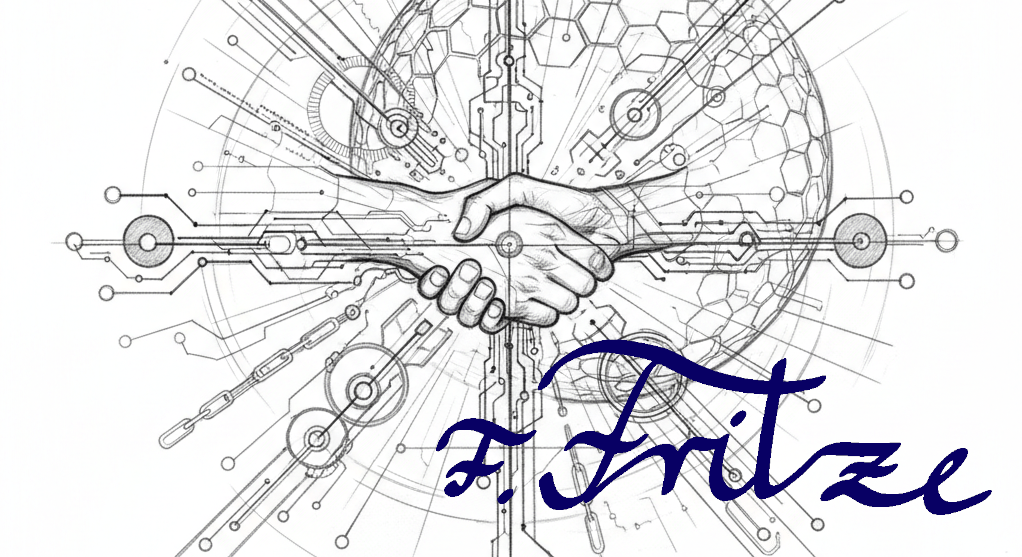 gezeichnetes Handschütteln F.Fritze-Logo (Schreibschrift)