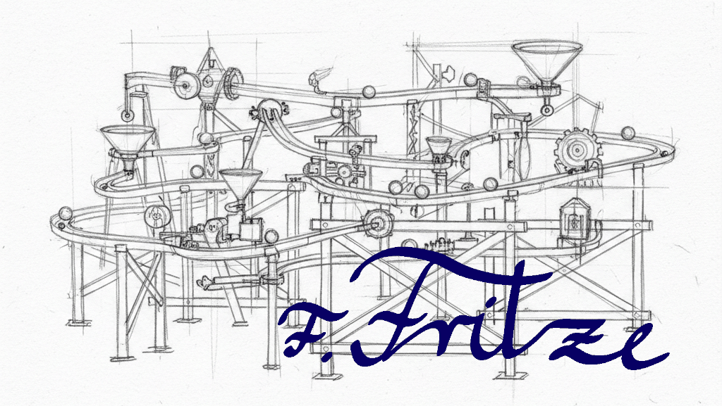 gezeichnete Murmelbahn mit F.Fritze-Logo (Schreibschrift)